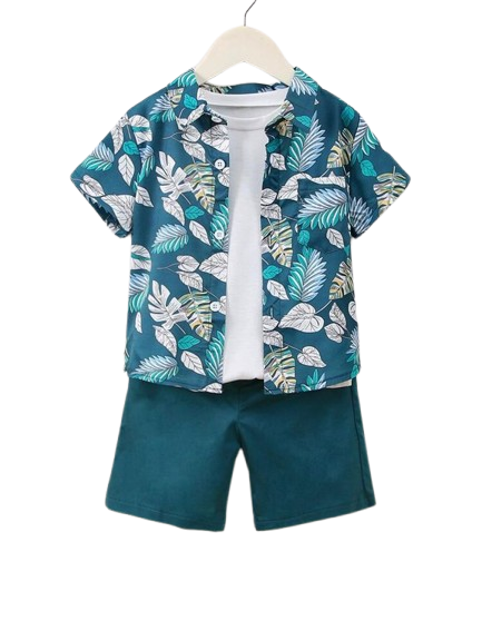 Toddler Boys Feather Print Patched Shirt & Shorts